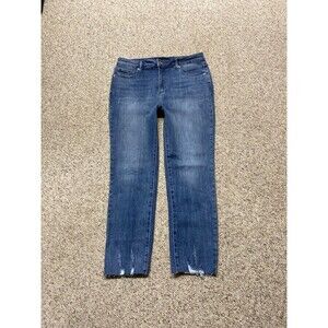 Risen High-Rise Crop Slim Straight Leg Raw Hem Lightly Distressed 32/15